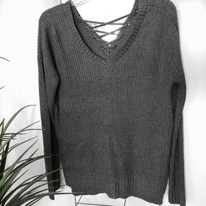 Grey sweater with lace up back detail